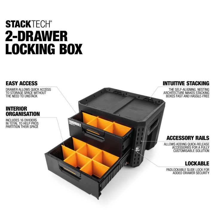TOUGHBUILT Zamykana skrzynka z 2 szufladami StackTech TB-B1-D-72-BEA