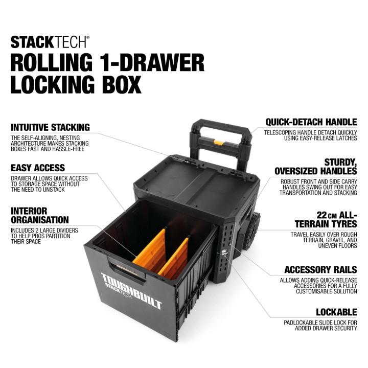 TOUGHBUILT Zamykana skrzynka na kółkach z 1 szufladą StackTech TB-B1-D-R91-BEA