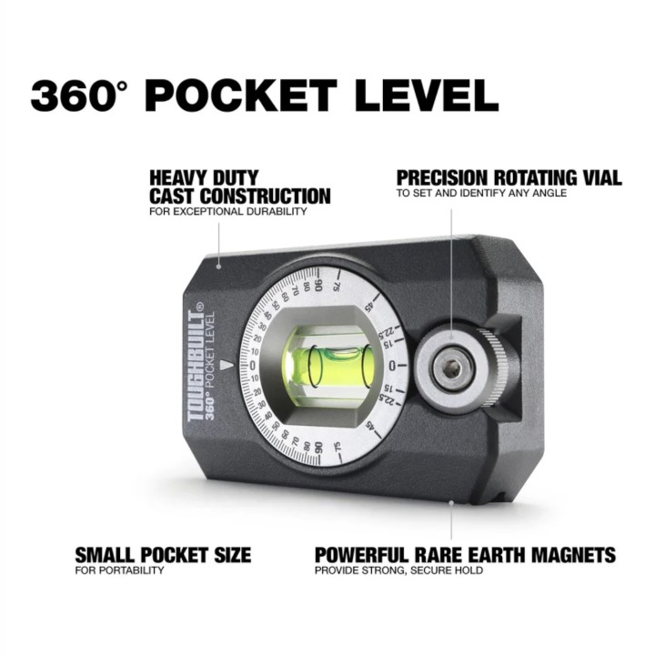 TOUGHBUILT Wytrzymała poziomica kieszonkowa 360st TB-H2-L-4R