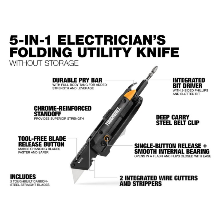TOUGHBUILT Składany Nóż dla Elektryków z Wkrętakiem do Bitów TB-H4-12-IM, EAN: 1210001302709