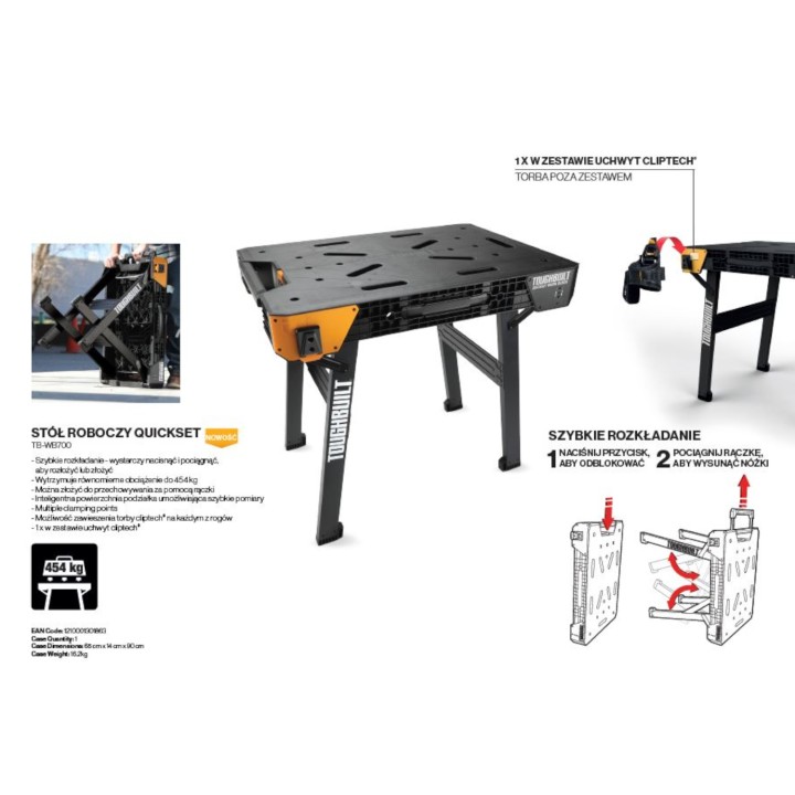 TOUGHBUILT STÓŁ ROBOCZY ROZKŁADANY 63x79x101CM TB-WB700